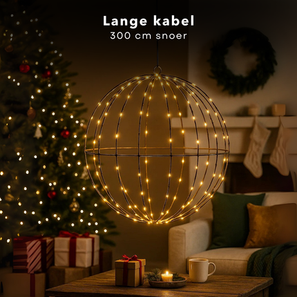 Cheqo® Lichtbol Metaal - Kerstverlichting Met Timer - Extra Warm Wit - 240 LED Kerstbal - Kerstfiguur - Zwart Metalen Frame - Geschikt Voor Binnen En Buiten - Opvouwbaar Ontwerp - IP44 Adapter - Automatische Timer - Kerstdecoratie