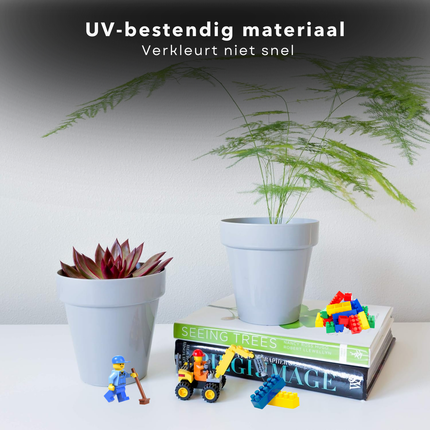 Cheqo® Ronde Witte Bloempot - Plantenbot Wit - 25cm - Kunststof Pot voor Binnen en Buiten