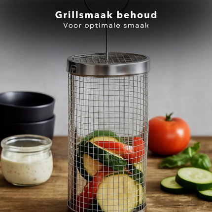 Cheqo® Roestvrijstalen Grillmand - BBQ Accessoire - Grillmand Voor Groenten - Vis En Vlees Grillen - Fijne Structuur Gaas - Hittebestendig Materiaal - Vaatwasmachinebestendig - Set Van 2 Manden - Universele BBQ Mand