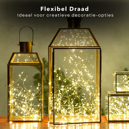Cheqo® Kerstverlichting - Kerstboomverlichting - Kerstlampjes - Zilverdraad - Warmwitte LED Lampjes - Binnenverlichting 495 cm - 100 Lampjes