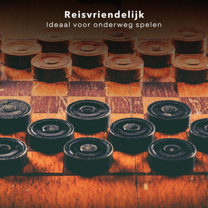 Cheqo® Houten Damstenen Set - Dammen - Damspel Inclusief Opbergkist - Klassiek Bordspel voor Volwassenen