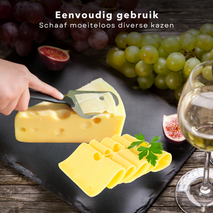 Cheqo® Kaasschaaf Zwart/RVS - Voor Jonge en Oude Kaas - Met Ophangoog - Roestvrij Staal