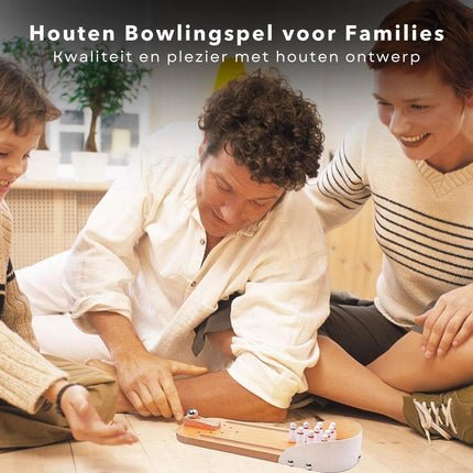 Cheqo® Mini Bowling Set - Reisspel - Hout - 10 Kegels - Voor het hele Gezin - 29.7 x 10 x 4.5 cm - Compact en Draagbaar - Kinderspeelgoed - Cadeau voor Kinderen - Kegelspel - Bowlen Kegelen