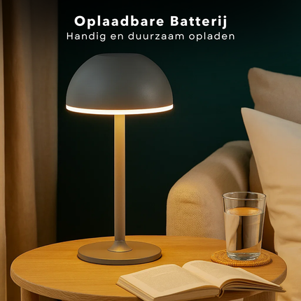 Cheqo® Luxe Metalen Tafellamp - Usb-C Oplaadbaar - Grijze Lamp - Dimbare LED - 3 Kleur Modes - LED Warm Wit - Oplaadbare Batterij - Tafel Lamp - Nachtlamp