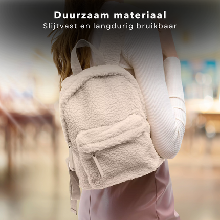 Cheqo® Luxe Kinderrugzak - Rugzak voor Kinderen - Rugtas - Schooltas - Zachte Teddystof - Verstelbare Schouderbanden - Wit