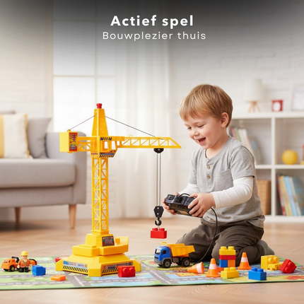 Cheqo® Speelgoed Kraan - Hijskraan Speelgoed - Bouwkraan Speelgoed - Kraan Speelgoed met Kabelbesturing - Bestuurbare Speelgoed Kraan - Speelgoed Kraan Kinderen - Speelgoed Kraan Vanaf 3 Jaar - Gele Speelgoed Kraan