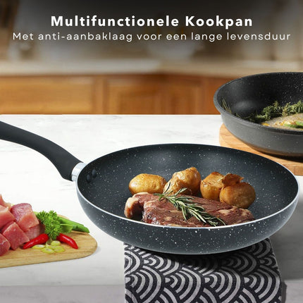 Cheqo® Koekenpan Ø28cm - Soft Touch Handgreep - Gelijkmatige Warmteverdeling - Pannen - Bakpan - Lange Levensduur - Aluminium - Voor Alle Warmtebronnen Koekenpannen