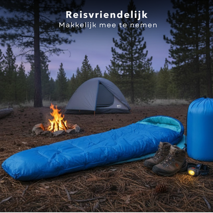 Cheqo® Mummy Slaapzak - Slaapzak Volwassenen - Blauwe Slaapzak - Slaapzak Kamperen - Zomerslaapzak - Slaapzak Zomer - Slaapzak Met Capuchon - Slaapzak Hiken - Slaapzak Backpacken - Slaapzak Festival - Outdoor Slaapzak