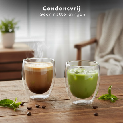Cheqo® Dubbelwandige Cappuccino Glazen - Cappuccino Glazen - Dubbelwandige Koffieglazen - Dubbelwandige Glazen - Koffieglazen