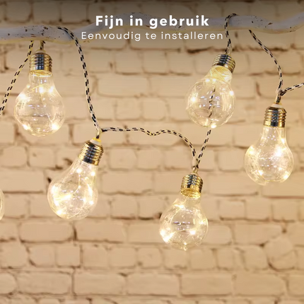 Cheqo® Warm Witte LED Tuinfeestverlichting - Lichtslinger - Lichtsnoer - Tuinverlichting - 450cm Buitenverlichting met Gevlochten Snoer - Feestverlichting