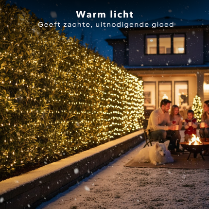 Cheqo® Kerst Netverlichting - Netverlichting Buiten - Warm Wit Licht - 160 LED Lampjes - IP44 - Kerstdecoratie - Kerst Verlichting - 6,5 Meter - Binnen En Buiten - Feestelijke Sfeer - Duurzame Kerstverlichting - LED Netverlichting
