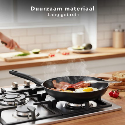Cheqo® Koekenpan - Koekenpan Inductie - Inductie Koekenpan - Bakpan - Bakpan Inductie - Koekenpan Antiaanbak - Pfas Vrije Koekenpan - Zwarte Koekenpan - Koekenpan Zonder Pfas - Koekenpan Zonder Ptfe