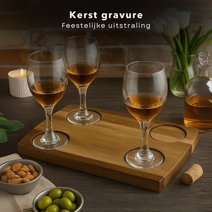 Cheqo® Whiskey Set - 5-Delig - Acacia Dienblad - Whiskey Glazen - Whiskeyglas Set - Cadeau Set - Luxe Design - Kerst Cadeau - Unieke Serveerset - Stijlvolle Presentatie - Whiskey Liefhebbers - Acacia Hout - Feestelijke Set