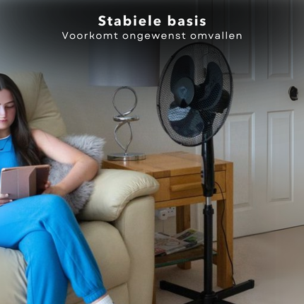 Cheqo® Ventilator - Statief Ventilator - Airco Alternatief - Fan - Statiefventilator 40cm - Zwart 45W - Verstelbaar voor Koelcomfort - 230V