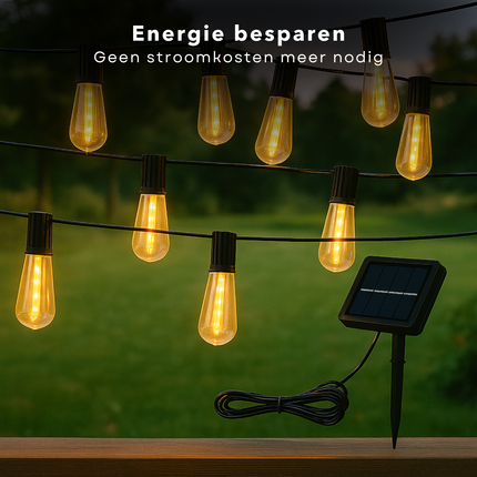 Cheqo® Solar Lichtsnoer op Zonne-Energie - Tuinverlichting op Zonneenergie - Vintage LED Tuin Lampen - Lichtslinger voor Tuin en Balkon