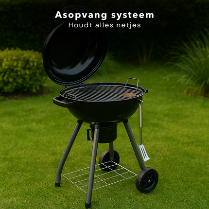 Cheqo® Houtskool Barbecue Ø45 cm - Houtskoolbarbecue - Met Deksel en Wielen - Draagbare BBQ voor Tuin of Camping