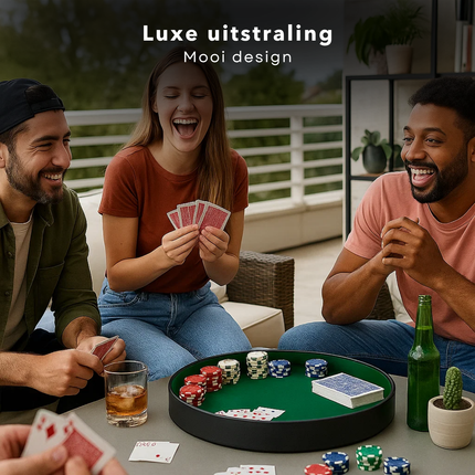 Cheqo® Pokerpiste Bekleed - Pokertafel - Poker Piste - Pokerbak - Pokeren Groen Flanel - Zwart Kunstleder - Geschikt Voor Poker