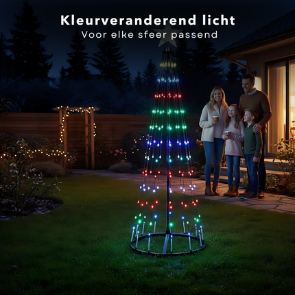 Cheqo® LED Kerstboom Buiten - Vlaggenmast Verlichting - 150 cm Hoogte - Colour Changing - Afstandsbediening - Zwart Frame - IP44 Adapter - RGB Licht - Lichtgevende Kerstboom - Verlichte Kerstboom - Lichtboom - LED Boom