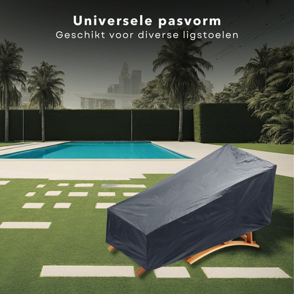 Cheqo® Weerbestendige Tuinmeubelhoes voor Ligstoel - Beschermhoes voor Buitenligstoel - 202x67x74 cm -Afdekhoes - Beschermhoes Tuinset - Tuinsetbescherming - Waterdicht - UV Bestendig - Extra Sterk - Elastische Zoom tuinmeubelhoezen