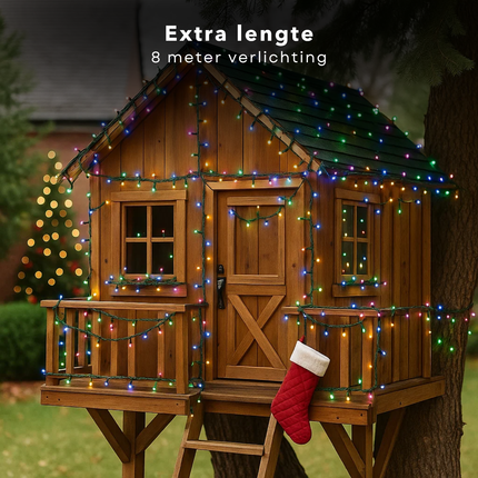 Cheqo® Microcluster Kerstverlichting - 400 LED Lampjes - 8 Meter Lengte - Multi Colour - 8 Lichtfuncties - Geheugenfunctie - Timer 8 Uur - IP44 Adapter - Voor Binnen En Buiten - Kerstboom Verlichting - Kerstboomverlichting - Kerstlampjes