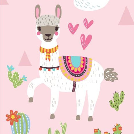 Strandlaken voor Kinderen 75x150 cm - Lama en Cactus Print - Roze - Poly Velours - Dekbedovertrek voor Kinderen