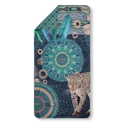 Luxe Polyvelvet Strandlaken 50x100 cm - Luipaard en Mandala Print - Multicolor - Sport & Travel Handdoek