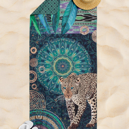 Luxe Polyvelvet Strandlaken 50x100 cm - Luipaard en Mandala Print - Multicolor - Sport & Travel Handdoek