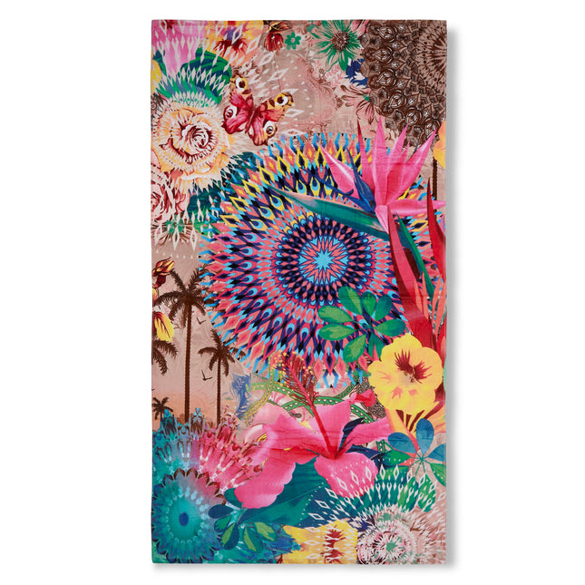 Strandlaken 100x180 cm - Tropische Bloemen en Vlinders Print - Multi Kleuren - 1 Persoons - 100% Katoen