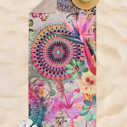 Strandlaken 75x180 cm - Kleurrijke Bloemenprint - Polyvelvet - Voor Sport & Reizen