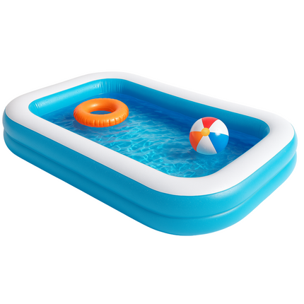 Cheqo® Opblaasbaar Zwembad - Kinderzwembad Blauw/Wit - Opblaaszwembad - Vinyl met Afvoerventiel