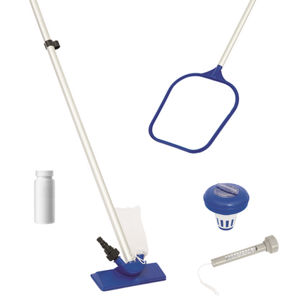 Cheqo® Zwembad Onderhoudsset - 7-Delig - Zwembad Onderhoud - Pakket met Zwembad Stofzuiger - Schepnet - Aluminium - Inclusief PH Teststrips