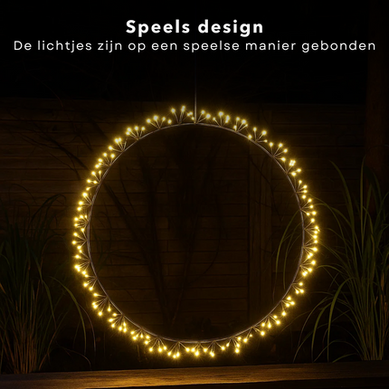 Cheqo® Verlichte Kerstkrans - LED Verlichting - Warm Wit LED - Spatwaterdicht - Buitengebruik - Metalen Frame - 150 LED Lampjes - Zwarte Krans - Diameter 40 CM - Kerstdecoratie - Sfeerverlichting - IP44 - Kerstverlichting Buiten