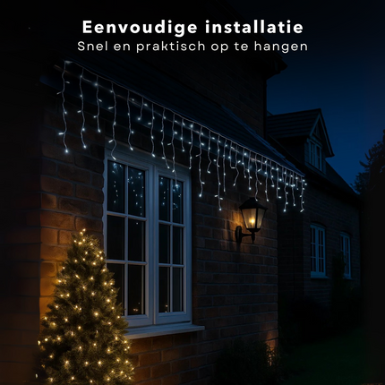Cheqo® Ijspegel Verlichting - Ijspegelverlichting Buiten - Kerstverlichting Buiten - 180 LED - Wit Licht - Koelwit - Transparant Snoer - 6 Meter Lengte - 3 Meter Aansluitsnoer - IP44 Adapter - Geschikt voor Buiten - 8 Lichtfuncties met Timer