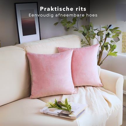 Cheqo® Velvet Sierkussen Roze - Gevuld Kussen - Luxe Decoratief Kussen - 45x45 cm - Fluweel