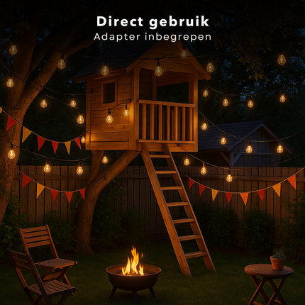Cheqo® Outdoor Feestverlichting - 12,5 Meter Lang - 20 LED-Lampen - Warm Wit Licht - Tuinverlichting - LED Lichtslinger - Sfeerverlichting Buiten - Adapter Inbegrepen - Feestelijke Verlichting - Fairy Lights