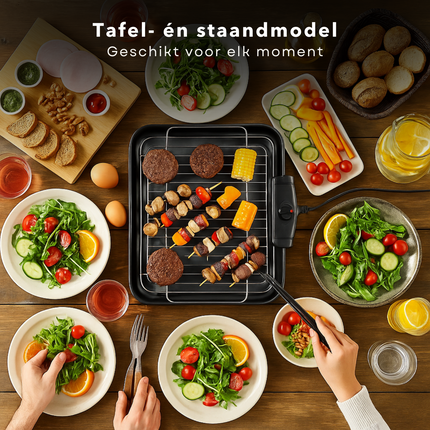 Cheqo® Elektrische BBQ 2-in-1 - Rookvrij - Tafelbarbecue Voor Binnen & Buiten - Elektrische Barbecue - BBQ voor Camping & Tuin