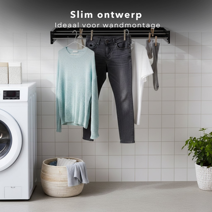 Cheqo® Wanddroogrek - Wanddroogrek Inklapbaar - Droogrek Muur - Muurdroogrek - Wanddroogrek Zwart - Inklapbaar Droogrek - Droogrek Aan Muur - Muur Droogrek Inklapbaar