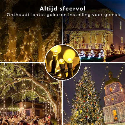 Cheqo® Kerstverlichting - Kerstboomverlichting - Kerstlampjes - 200 LED - 4M - Voor Binnen en Buiten - Timer - 8 Lichtfuncties - Op Batterijen - Extra Warm Wit & Warm Wit - Clusterverlichting - Sfeerverlichting - Feestverlichting Kerstboomverlichting