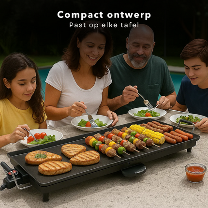 Cheqo® Teppanyaki Bakplaat - Grillplaat 2000W - Anti-Aanbaklaag - Verwijderbare Opvangbak - Tepanyaki - Tafelgrill - Elektrisch Grillen - Verstelbare Thermostaat - Stroomindicator - Gourmet - Familie Koken