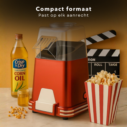 Cheqo® Hete Lucht Popcornmachine - Popcorn Machine - Zonder Olie - Olievrij - Retro Model - Snel Klaar - Gezonde Snack - Funcooking - Kunststof Behuizing - Popcorn Maken - Popcornmaker - Eenvoudig Schoon Te Maken