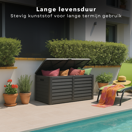Cheqo® Kussen Opbergbox - Kussenbox - Tuinkussenbox - Tuinkussen Box - Weerbestendig & Verrijdbaar - Opbergbox Tuin voor Buiten - 420 L - Antraciet