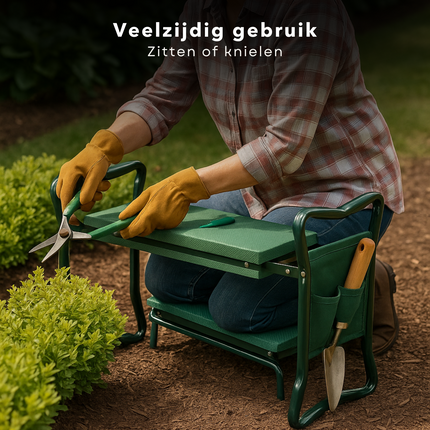 Cheqo® Kniebank - Tuinkruk Inklapbaar - Tuinieren - Onkruid Kniesteun - Knielkussen - Kniebankje - Kniekussen en Zitbank - Metaal