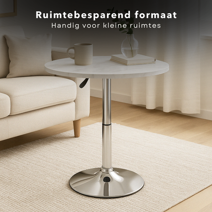 Cheqo® Luxe Ovale Bijzettafel - Verstelbare Ovale Tafel - Marmer Look - Salontafel Draaibaar - MDF & Metaal - Wit
