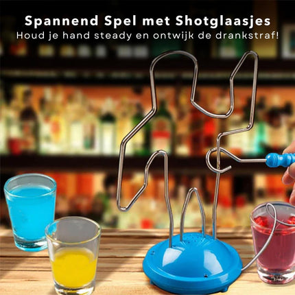 Cheqo® Buzz Wire Spiraal Game - Drinkspel met Shotglaasjes - Hoogte 21.5cm - Ø Voet 9.5cm - Op Batterijen - Reisspel - Studentenspel - Gezinsspel Actiespellen