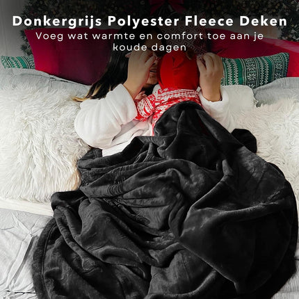 Cheqo® Fleece Deken - Groot Formaat - Wasbaar - Donkergrijs - Warmtedeken - Bovendeken - 125 x 150 cm - Polyester Fleece - Winterdeken - Warme Deken Voor Woonkamer - Fleece Plaid - Extra Comfortabel Plaids