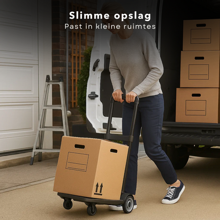 Cheqo® Opvouwbare Steekwagen - Hand Truck - Draagvermogen 40 KG - Compacte Trolley - Stevige L-Vorm - 4 Wielen - Elastiek met Haak - Duurzame Materialen - Lichtgewicht Ontwerp - Eenvoudig op Te Bergen - Geschikt voor Verhuizing