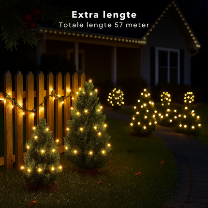 Cheqo® Kerstverlichting Binnen En Buiten - 720 LED Lampjes - Warm Wit Licht - 54 Meter Lichtsnoer - IP44 Beschermklasse - LED Lichtsnoer - Groen Snoer - Energiezuinig 9W - 3 Meter Aanloopsnoer - LED Lampjes - Kerstlampjes - Kerstboomverlichting