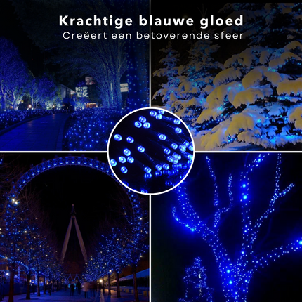 Cheqo® Kerstverlichting - Kerstboomverlichting - Kerstlampjes - Sfeerverlichting - LED Verlichting - Voor Binnen en Buiten - Tuinverlichting - Feestverlichting - Lichtsnoer - 180 LED's - 13.5M - Timer - 8 Lichtfuncties - Blauw Kerstboomverlichting