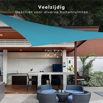 Cheqo® Schaduwdoek Driehoek - Blauw - Waterafstotend - Polyester 100% - Compleet met Touw - Verpakt in Afsluitbare Draagzak - 360x360x360cm