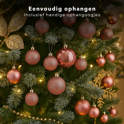 Cheqo® Kerstballen Set - Roze Kerstballen - Glazen Kerstballen - Ø7 cm Kerstballen - Kerstboom Decoratie - Chique Uitstraling - Feestelijke Kerst - Matte Kerstballen - Glimmende Kerstballen - Glitter Kerstballen - Kerstbal Set Roze